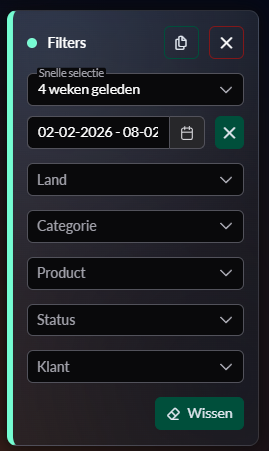 Filterset configuratie in Dashview dashboard